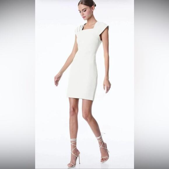 Alice and Olivia Kiro Pleated Shoulder Dress size 12 Ecru Off White - Picture 10 of 10